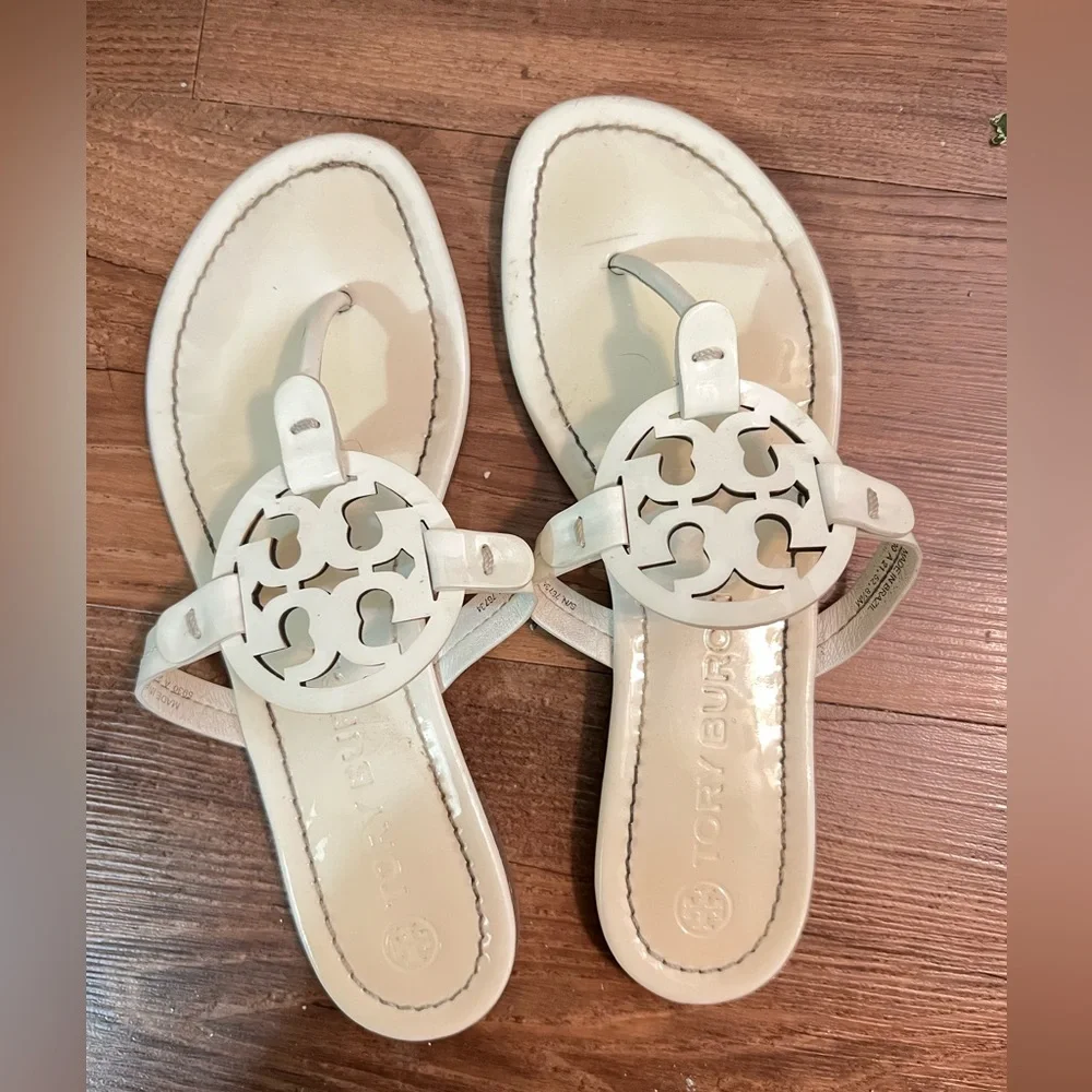 White Patent Leather Tory Burch Miller Sandals